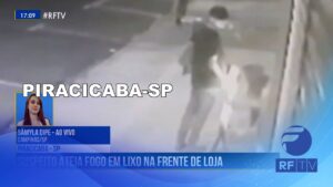 Suspeito coloca fogo em lixo na frente de loja