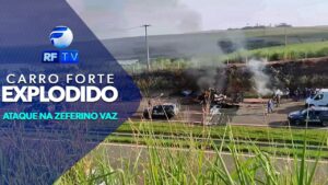 Carro forte explodido: Veículo foi atacado na Zeferino Vaz, em Cosmópolis